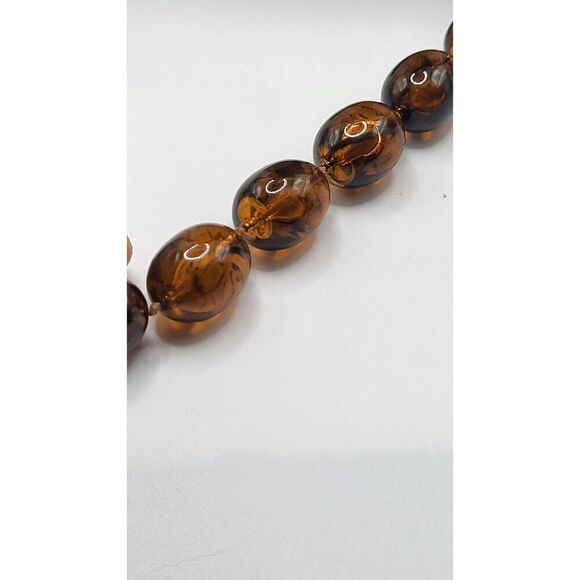 Vintage 70s Graduated Beaded Acrylic Faux Amber Necklace 29 in - Picture 3 of 8
